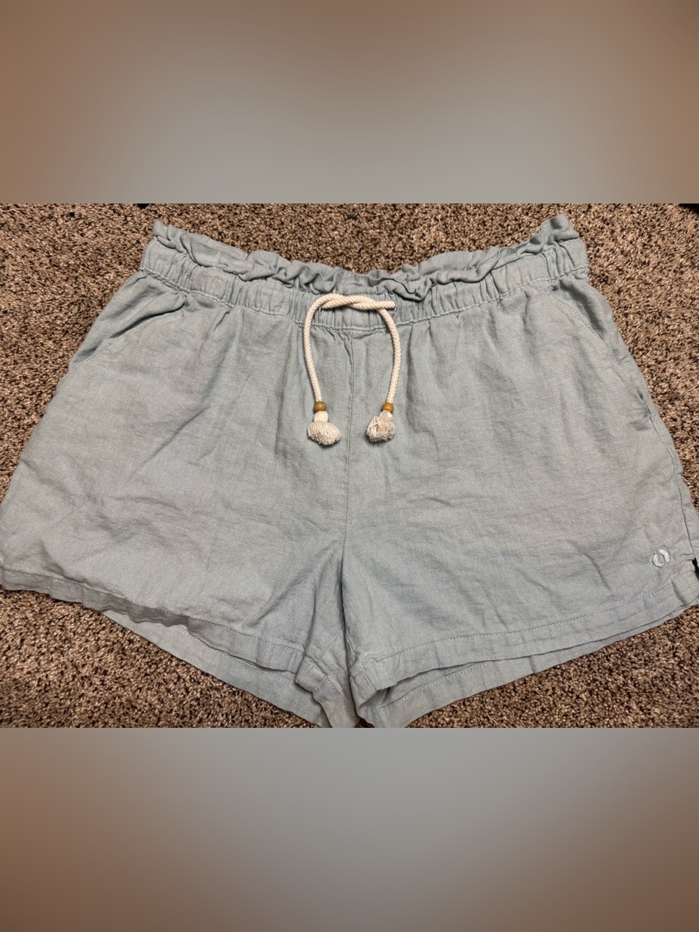 Hang Ten Women's Light Blue Drawstring Linen-Blend Shorts